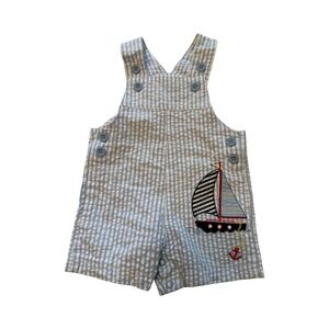 Carters Baby Boy Blue White Seersucker Sailboat Nautical Shortall Romper 3M